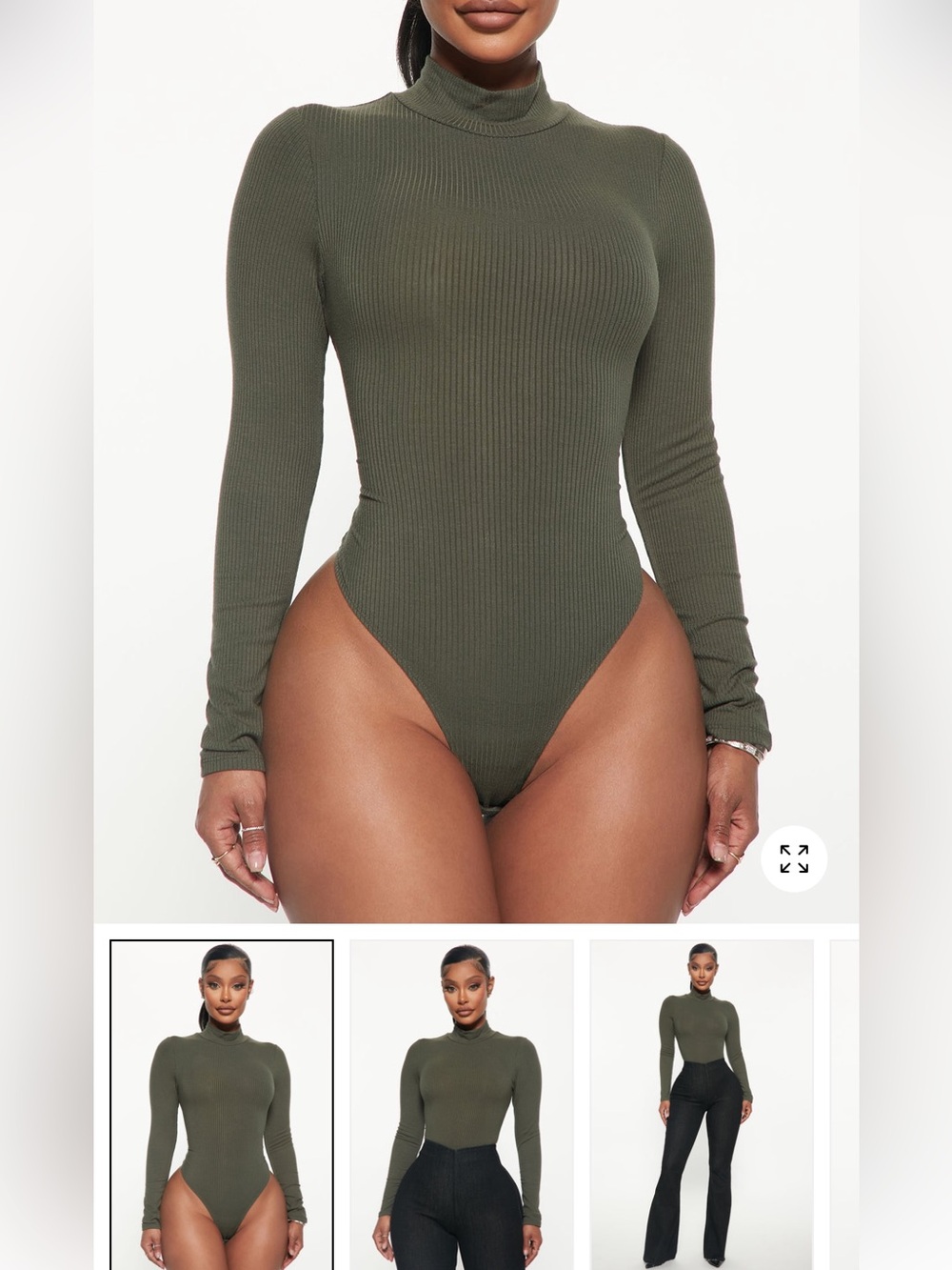 2/70$🔥Ribbed Mock Neck Long Sleeve Bodysuit - Olive